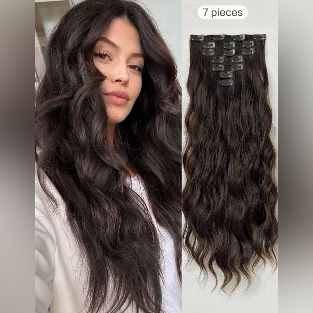 Dark Brown Clip in hair extensions 22 in Water Wave hair - Picture 4 of 14